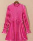 Rose Frilled Neck Smocked Bodice Velvet Dress - Little Miss Vanilla