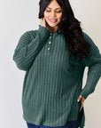 Basic Bae Full Size Ribbed Half Button Long Sleeve High-Low T-Shirt - Little Miss Vanilla