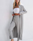 Light Grey Split Long Cardigan and Skinny Pants Lounge Set - Little Miss Vanilla