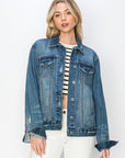 RISEN Full Size Distressed Button Up Jacket - Little Miss Vanilla