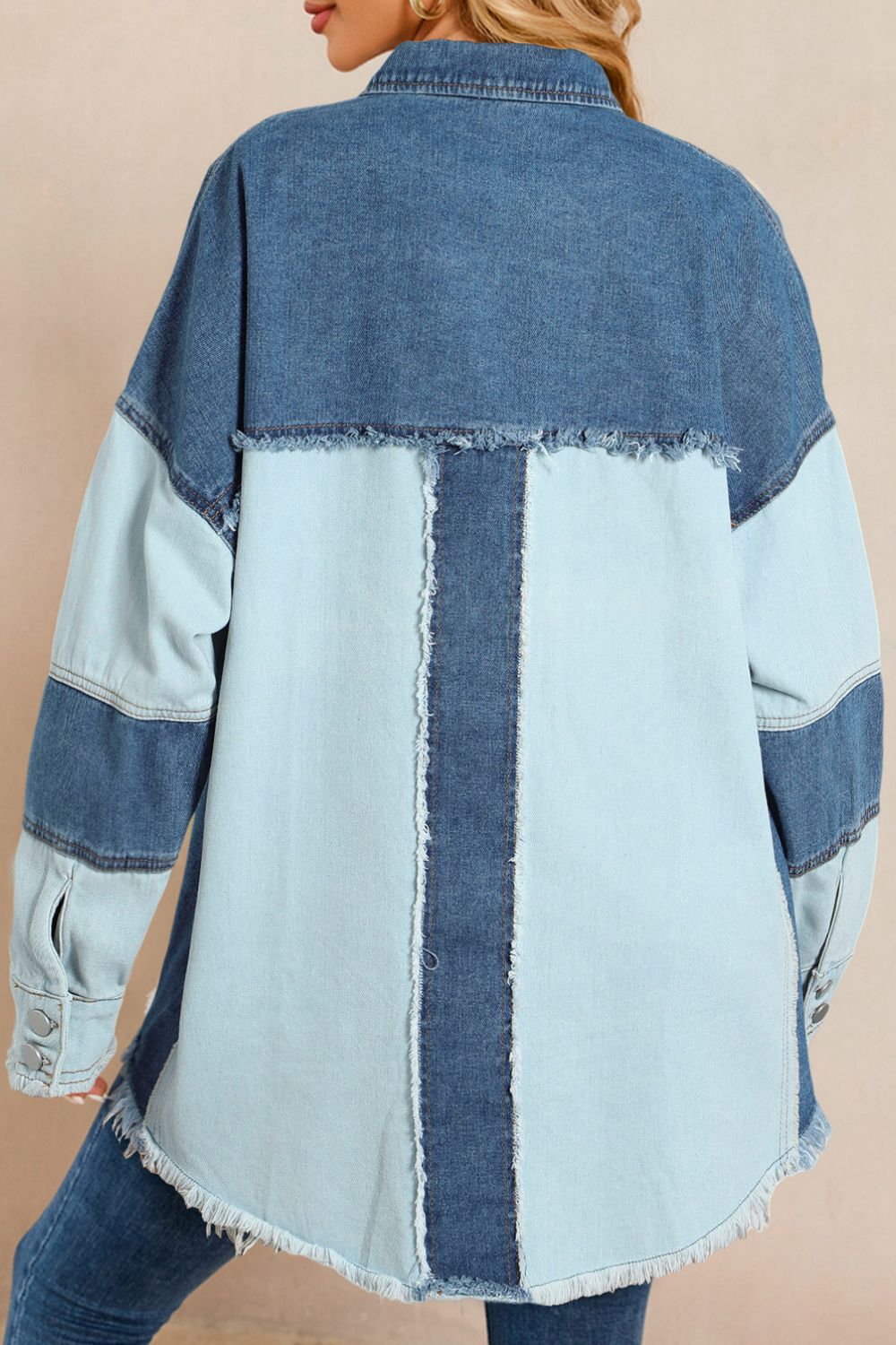 Raw Hem Color Block Denim Jacket - Little Miss Vanilla