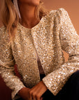 Golden Fleece Sequined Open Front Cropped Jacket - Little Miss Vanilla