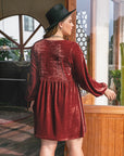 Plus Size Lace Detail V-Neck Long Sleeve Mini Dress - Little Miss Vanilla