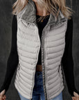 Silvery Plush Collared Quilted Zipped Puffer Vest - Little Miss Vanilla