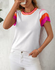 Mandy Contrast Round Neck Short Sleeve Knit Top - Little Miss Vanilla