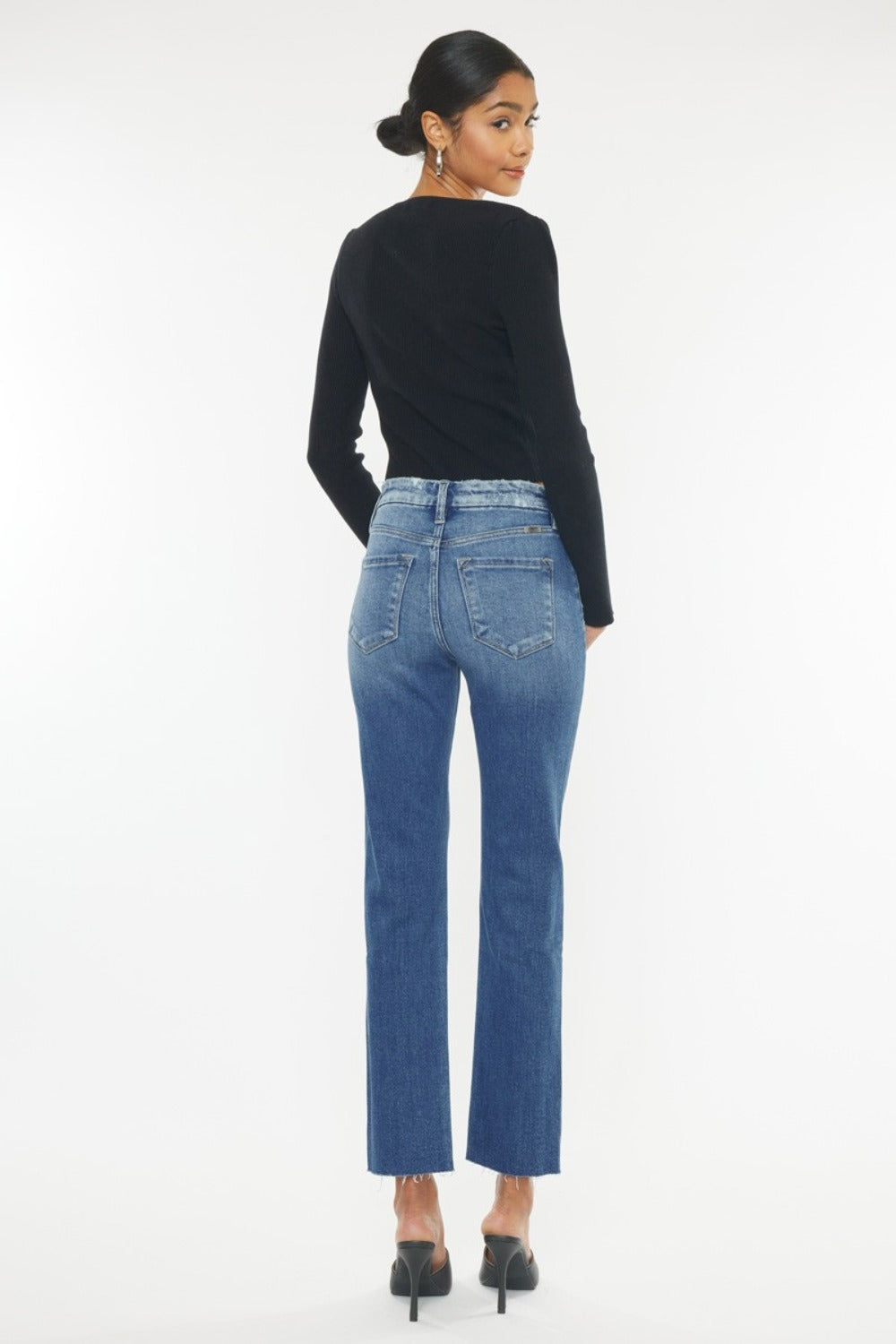 Kancan High Rise Wide Waistband Slim Straight Jeans - Little Miss Vanilla