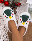 White Fuzzy Christmas Tree Pattern Home Slippers - Little Miss Vanilla