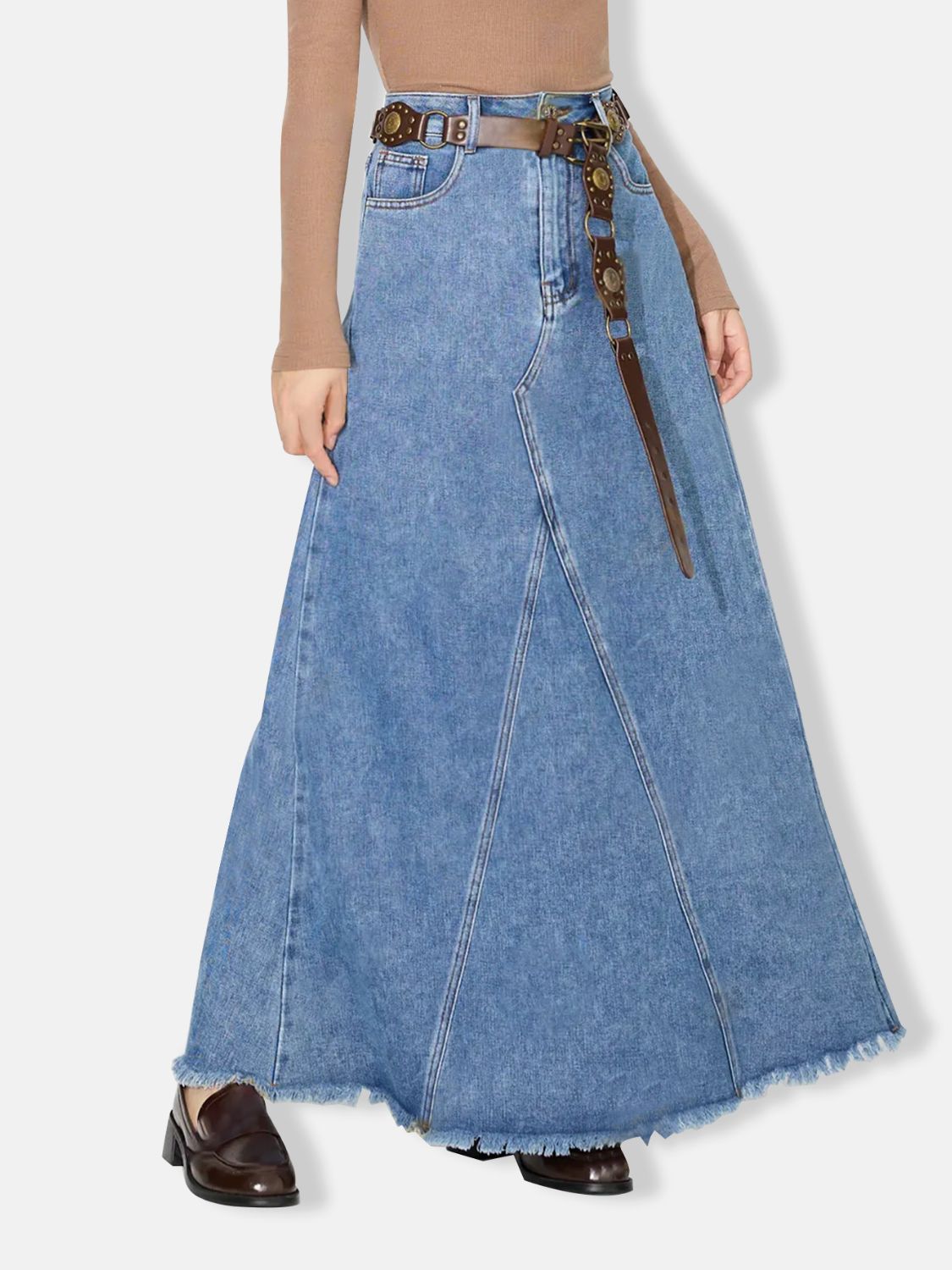 Raw Hem Maxi Denim Skirt - Little Miss Vanilla