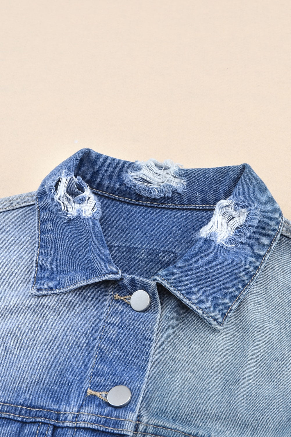 Distressed Button Up Drop Shoulder Denim Jacket - Little Miss Vanilla