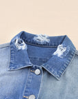 Distressed Button Up Drop Shoulder Denim Jacket - Little Miss Vanilla