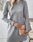 Gray Solid Color Textured Long Sleeve Shift Dress - Little Miss Vanilla