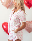 Pink Bowknot Printed Short Sleeve and Ruffled Shorts Pajama Set - Little Miss Vanilla