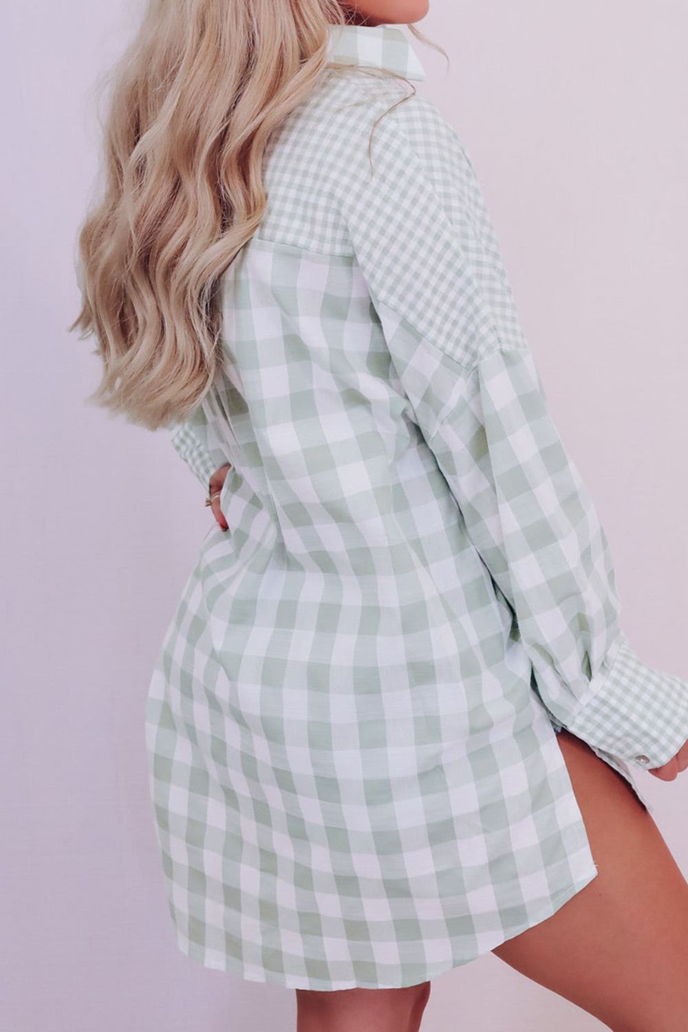 Pocketed Plaid Collared Neck Long Sleeve Shirt - Little Miss Vanilla