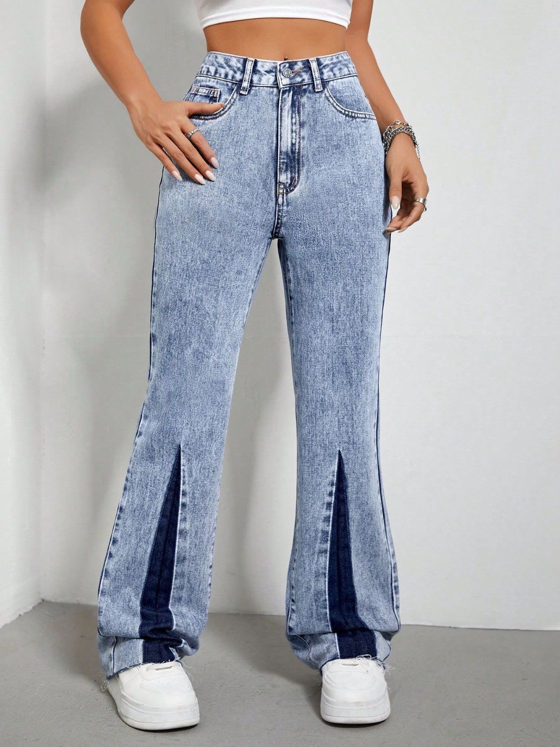 Contrast Bootcut Jeans with Pockets - Little Miss Vanilla