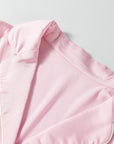 Light Pink Satin Knot Accent Shirt and Ruffled Pants Lounge Set - Little Miss Vanilla