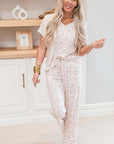 Beige Cheetah V Neck Tee and Pants Lounge Set