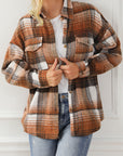 Brown Plaid Flap Pockets Shacket