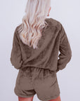 Coffee Solid Loose Fit Two Piece Fleece Lounge Set - Little Miss Vanilla