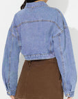 Collared Neck Dropped Shoulder Cropped Denim Top - Little Miss Vanilla