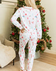 White Christmas Print Lapel Shirt and Pants Sleepwear - Little Miss Vanilla