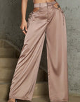 Waist Hollow Buckle Female High Waist Straight Pants