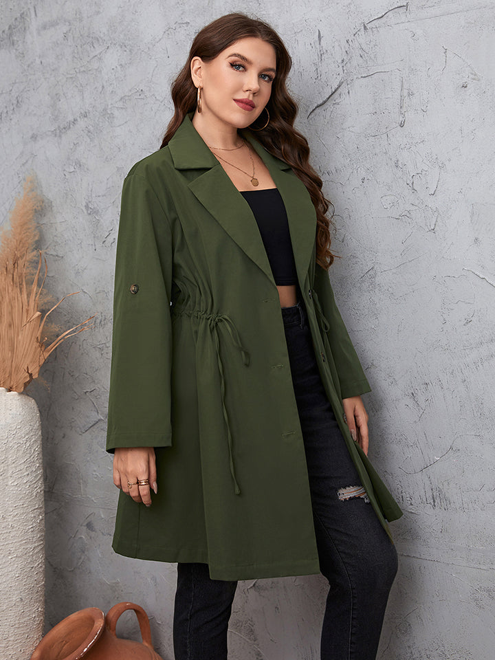 Honey Plus Size Lapel Collar Roll-Tab Sleeve Trench Coat - Little Miss Vanilla