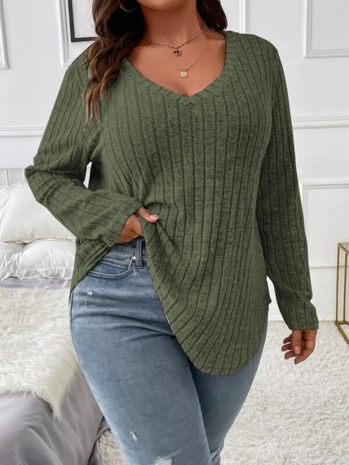 Plus Size V-Neck Long Sleeve T-Shirt - Little Miss Vanilla