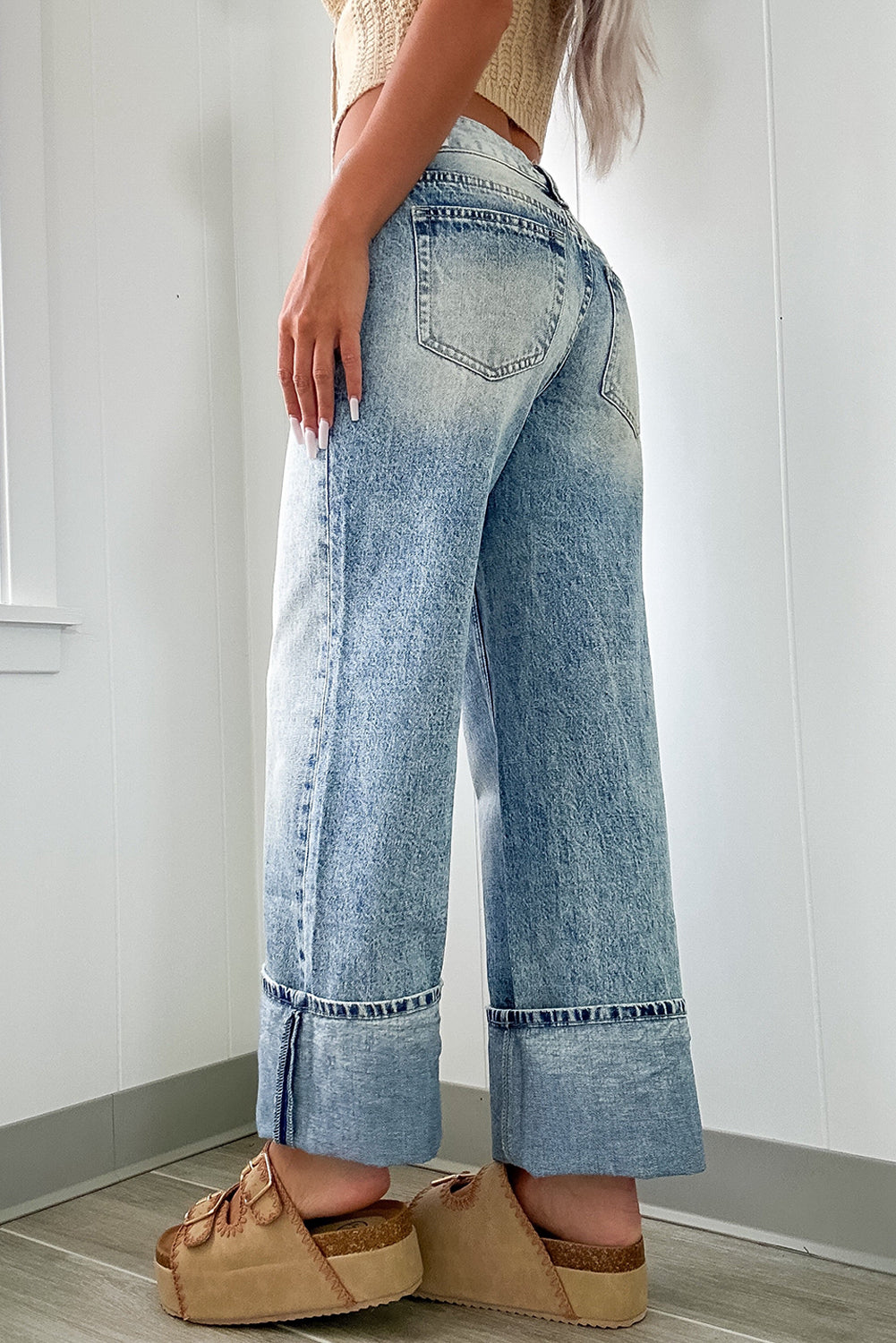 Washed Wide Leg Jeans with Pockets - Little Miss Vanilla