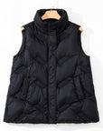 Black Quilted High Neck Zip Up Jacket Vest - Little Miss Vanilla