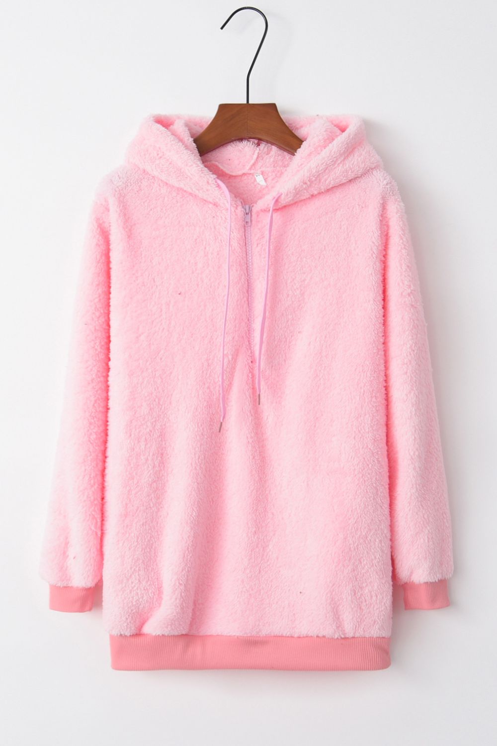 Full Size Quarter-Zip Drawstring Teddy Hoodie - Little Miss Vanilla