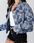 Checkered Button Up Denim Jacket - Little Miss Vanilla