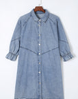 Distressed Collared Neck Flounce Sleeve Denim Dress - Little Miss Vanilla