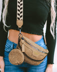 Camel Colorblock Strap Chain Shoulder Bag With Coin Purse