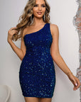 Sequin One-Shoulder Sleeveless Dress - Little Miss Vanilla