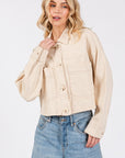 bytos Button Down Cropped Denim Jacket with Patch Pockets - Little Miss Vanilla