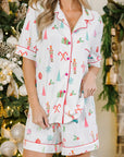 White Christmas Print Short Sleeve Shirt and Shorts Pajama Set - Little Miss Vanilla