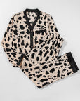 Khaki Cheetah Contrast Trim Loose Fit Two Piece Sleepwear - Little Miss Vanilla