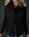 Black Plush Collared Quilted Zipped Puffer Vest - Little Miss Vanilla