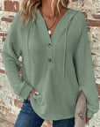 Waffle Knit Long Sleeve Drawstring Hooded Top - Little Miss Vanilla