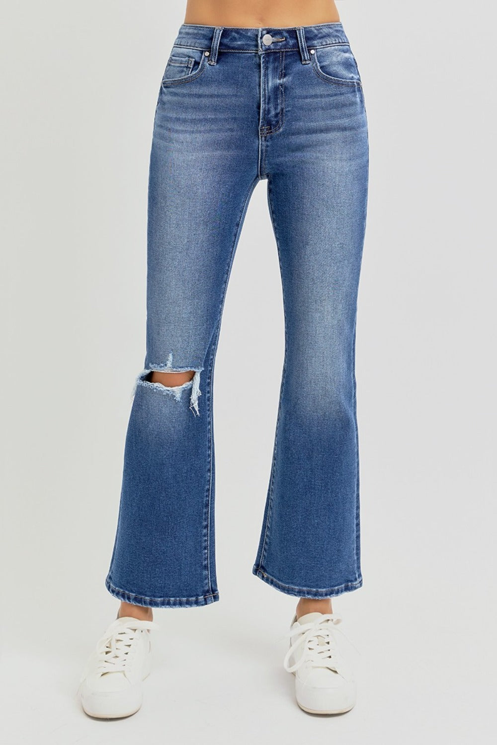 RISEN Full Size Distressed High Rise Crop Flare Jeans - Little Miss Vanilla