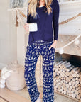 Blue Solid Top and Christmas Pants Two Piece Lounge Set - Little Miss Vanilla