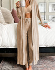 Parchment Split Long Cardigan and Skinny Pants Lounge Set - Little Miss Vanilla