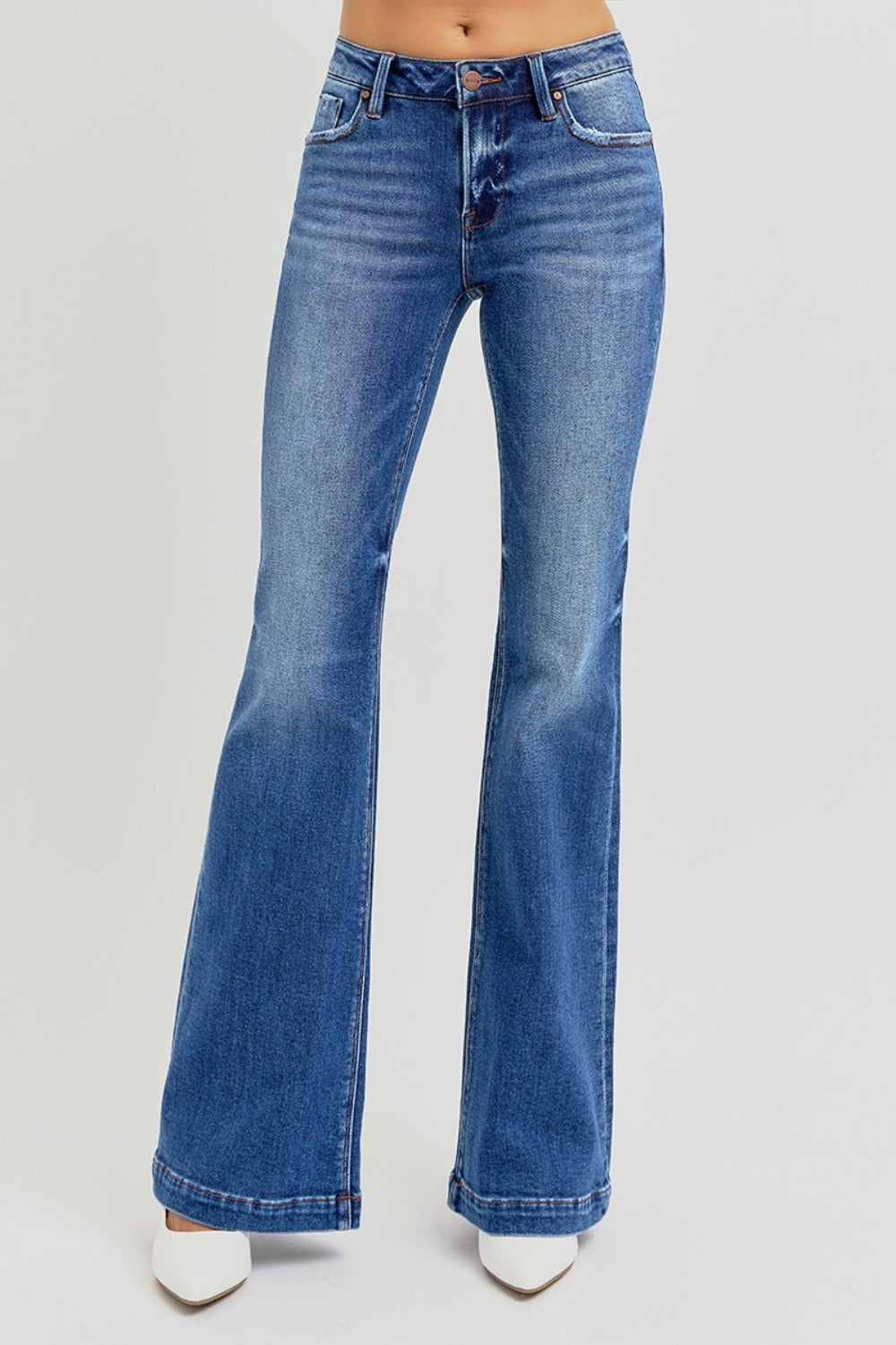 RISEN Full Size Low Rise Flare Jeans with Pockets - Little Miss Vanilla