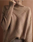 Women's Turtleneck Three-dimensional Rhombus Sweater