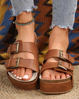 Chestnut Dual Buckle Studded Platform Sandal Slippers - Little Miss Vanilla