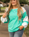 Plus Size Exposed Seam Color Block Long Sleeve Sweatshirt - Little Miss Vanilla