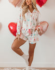 White Christmas Wine Glass Print Bow Knot Two Piece Pajama Set - Little Miss Vanilla