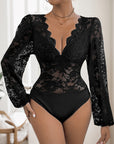 Tight Long Sleeve V-neck Lace Jumpsuit - Little Miss Vanilla