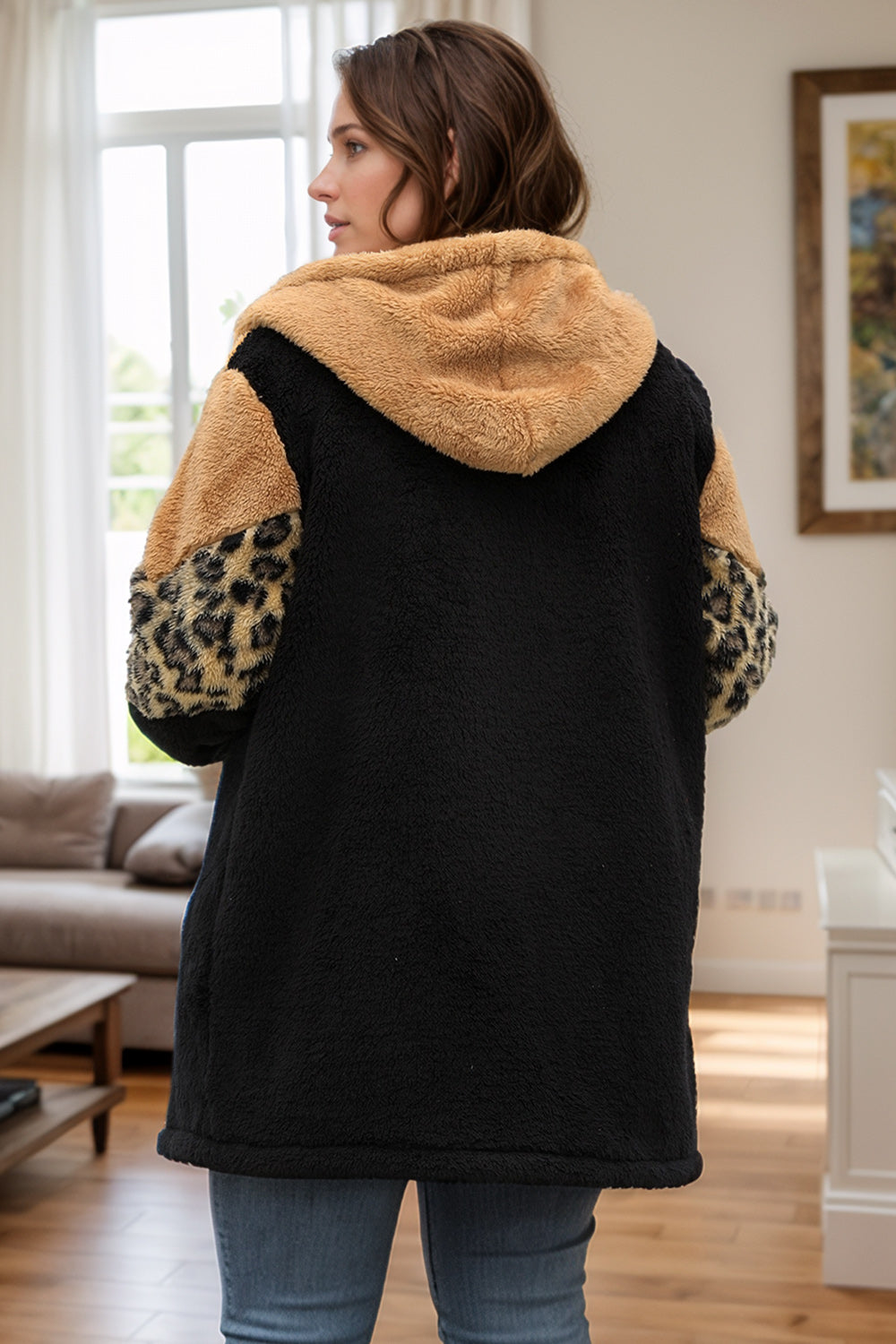 Plus Size Leopard Zip Up Hooded Outerwear - Little Miss Vanilla