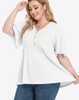 Plus Size Buttoned V-Neck Frill Trim Babydoll Blouse - Little Miss Vanilla